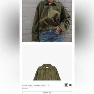 Zara Suede Effect Bomber Jacket